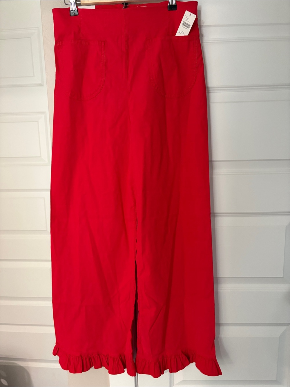 Colette Ruffle-Hem Crop Wide-Leg Pants by Maeve Bright Red - 29 Long